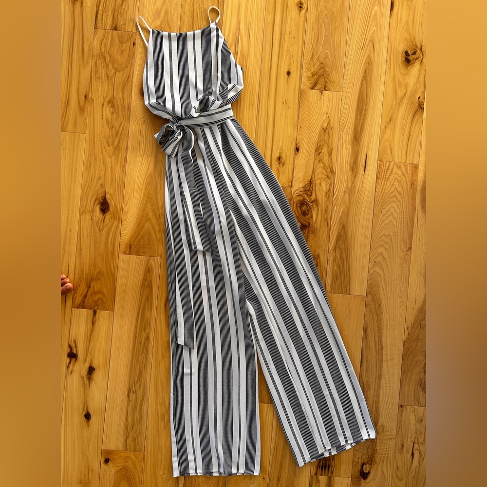 Sage S Pinstripe Backless Jumpsuit